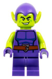 Green Goblin Minifigure - Green Goblin with lime skin wearing a dark purple outfit and medium legs - sh957