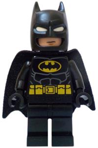 Batman Minifigure - Batman with a black suit, yellow belt, cowl with white eyes, and neutral/angry expression with bared teeth - sh964