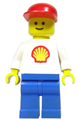 Classic Shell minifigure (with Shell logo sticker) with blue legs and a red hat - shell001a