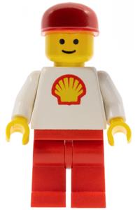 Shell Worker Minifigure - Minifigure with a classic red Shell logo, wearing red legs and a red cap - shell005