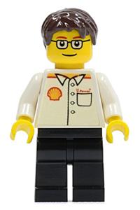 Shell Worker Minifigure - Minifigure with a white torso featuring a Shell logo - shell015
