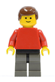 Plain Red Torso with Red Arms, Dark Gray Legs, Brown Male Hair - soc005