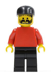Male Soccer Fan Minifigure - Minifigure with red torso and arms, black legs, and cap - soc007