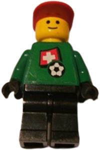Swiss Goalie Minifigure - Swiss goalie soccer player with Swiss flag torso sticker on front and white number sticker on back - soc011s03
