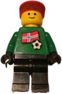 Norwegian Goalie Minifigure - Norwegian goalie soccer player with a Norwegian flag torso sticker on the front and a white number sticker on the back - soc011s05