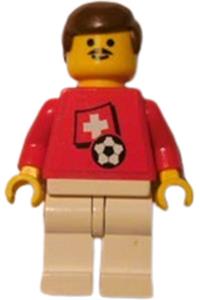 Swiss Player Minifigure - Soccer player with Swiss Player 1 minifigure, Swiss flag torso sticker on front, and black number sticker on back - soc018s03