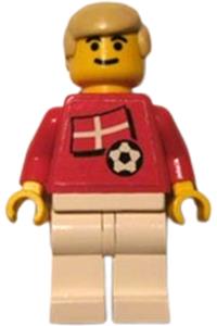 Danish Player Minifigure - Danish Soccer Player 2 with Danish flag torso sticker on front and black number sticker on back - soc024s01