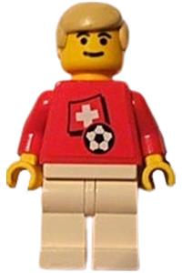Swiss Player Minifigure - Swiss Player 2 soccer minifigure with Swiss flag torso sticker on front and black number sticker on back - soc024s03