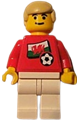 A minifigure of a Welsh soccer player wearing Welsh Player 2 jersey with flag sticker on front and black number on back - soc024s04