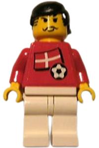 Danish Player Minifigure - Danish soccer player with a Danish Flag torso sticker on front and a black number sticker on the back - soc030s01
