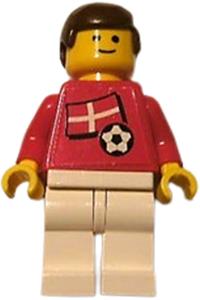 Danish Player Minifigure - Soccer player with Danish Player 4 design, Danish flag torso sticker on front, and black number sticker on back - soc036s01