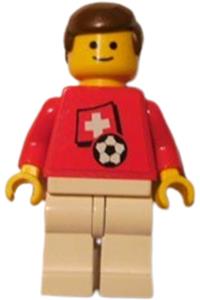 Swiss Player Minifigure - Soccer player wearing Swiss Player 4 jersey with Swiss flag sticker on front and black number sticker on back - soc036s03