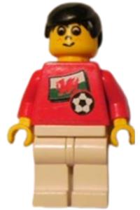 Welsh Player Minifigure - Soccer player wearing Welsh Player 5 jersey with Welsh flag sticker on front and black number sticker on back - soc040s04