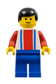 A soccer player on the red and blue team with a number 18 on the back - soc043
