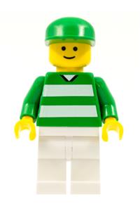 Soccer Fan Minifigure - Soccer fan on the green and white team wearing a green cap - soc046