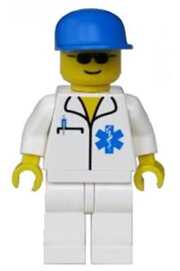 EMT Doctor Minifigure - EMT doctor with a Star of Life, wearing white legs and a blue cap - soc057