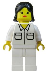 Female EMT Doctor Minifigure - Minifigure with a shirt with 2 pockets, white legs, and black female hair - soc058