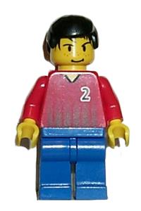 Soccer Player Red/Blue Team - Soccer player on the red and blue team wearing a shirt with the number 2 - soc061