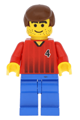Soccer player on the red and blue team, wearing shirt number 4 - soc062