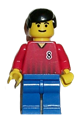 Soccer player on the red and blue team wearing a shirt with the number 8 - soc065
