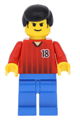 Soccer player on the red and blue team wearing a shirt with the number 18 - soc070
