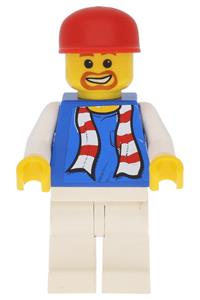 Soccer Fan Minifigure - Soccer fan wearing blue with white legs and a torso sticker featuring a striped scarf - soc114s