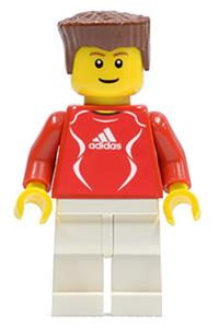 Adidas Red Soccer Player Minifigure - Soccer player wearing red with Adidas logo, red and white torso stickers (#2) - soc118s