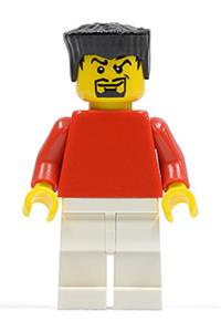 Male with Plain Red Torso - Minifigure with plain red torso and red arms, white legs, and black flat top hair - soc119