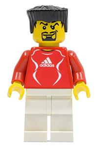 Adidas Red Soccer Player Minifigure - Red soccer player with Adidas logo, wearing red and white torso stickers (#5) - soc119s