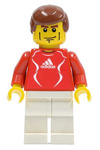 Adidas Red Soccer Player Minifigure - Red soccer player with Adidas logo, wearing red and white torso stickers (#7) - soc120s