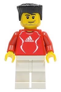 Adidas Red Soccer Player Minifigure - Red soccer player with Adidas logo, wearing red and white torso stickers (#10) - soc122s