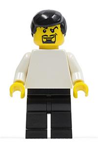 Male with Plain White Torso - Minifigure with plain white torso and arms, black legs, male hair, and a goatee - soc124