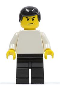 Male with Plain White Torso - Minifigure with plain white torso and arms, black legs, and black male hair - soc126