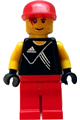 Plain Black Torso with Yellow Arms, Black Hands, Red Legs, Red Cap - soc130