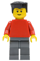 Plain Red Torso with Red Arms, Dark Bluish Gray Legs, Black Flat Top Hair - soc131
