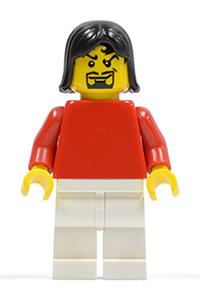 Soccer Player Male with Plain Red Torso - Minifigure with a plain red torso and arms, white legs, black female hair, and a moustache - soc133