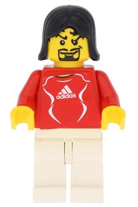 Adidas Red Soccer Player Minifigure - Red soccer player with Adidas logo, red and white torso stickers (#15) - soc133s