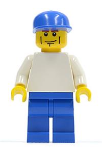 Soccer Player Male with Plain White Torso - Minifigure with plain white torso and arms, blue legs, and blue cap - soc134