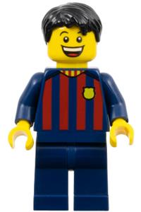 Soccer Fan Minifigure - Male FC Barcelona soccer fan with dark blue legs - soc145