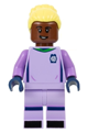 Soccer goalie female with brightly light yellow hair, wearing lavender uniform and reddish brown skin - soc154