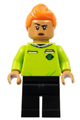 Soccer referee with orange hair, wearing a lime jersey and black legs - soc159