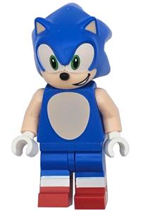 Sonic the Hedgehog Minifigure - Sonic the Hedgehog with light nougat face and arms, open mouth smile facing left - son033