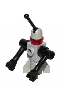 Space Droid Minifigure - Droid in Classic Space design with rocket base, light gray and black colors, and a trans-red eye (Classic Space Droid) - sp080