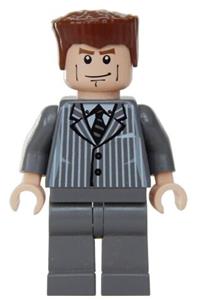 Harry Osborn Minifigure - Harry Osborn with dark bluish gray suit torso and dark bluish gray legs - spd022