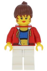 Studios Extra Minifigure - Female with crop top and navel pattern - lego logo on back, reddish brown hair - stu010b