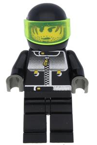 Male Actor 3, Driver, Black Helmet, Trans-Neon Green Visor stu015