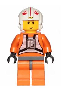 Luke Skywalker Minifigure - Luke Skywalker as a pilot minifigure with dark bluish gray hips - sw0019a