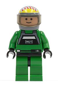 Rebel Pilot A-wing Minifigure - A-wing rebel pilot with a light nougat head, wearing a trans-black visor and green flight suit - sw0031a