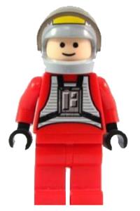 Rebel Pilot B-wing Minifigure - Rebel pilot of B-wing with light nougat head, light bluish gray helmet, trans-black visor, and red flight suit - sw0032a