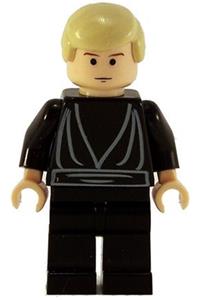 Luke Skywalker Minifigure - Luke Skywalker with light nougat skin tone wearing a black tunic - sw0083